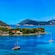 Sailboats along the coast of a scenic port village in the Elaphiti Islands, Croatia